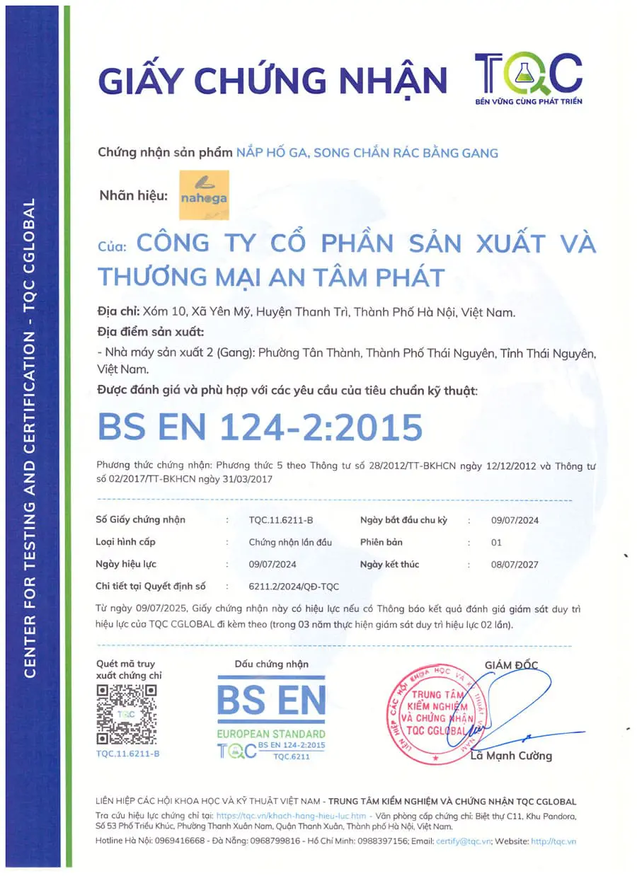 Chứng Nhận Tiêu Chuẩn Châu Âu BS EN-124-2:2015