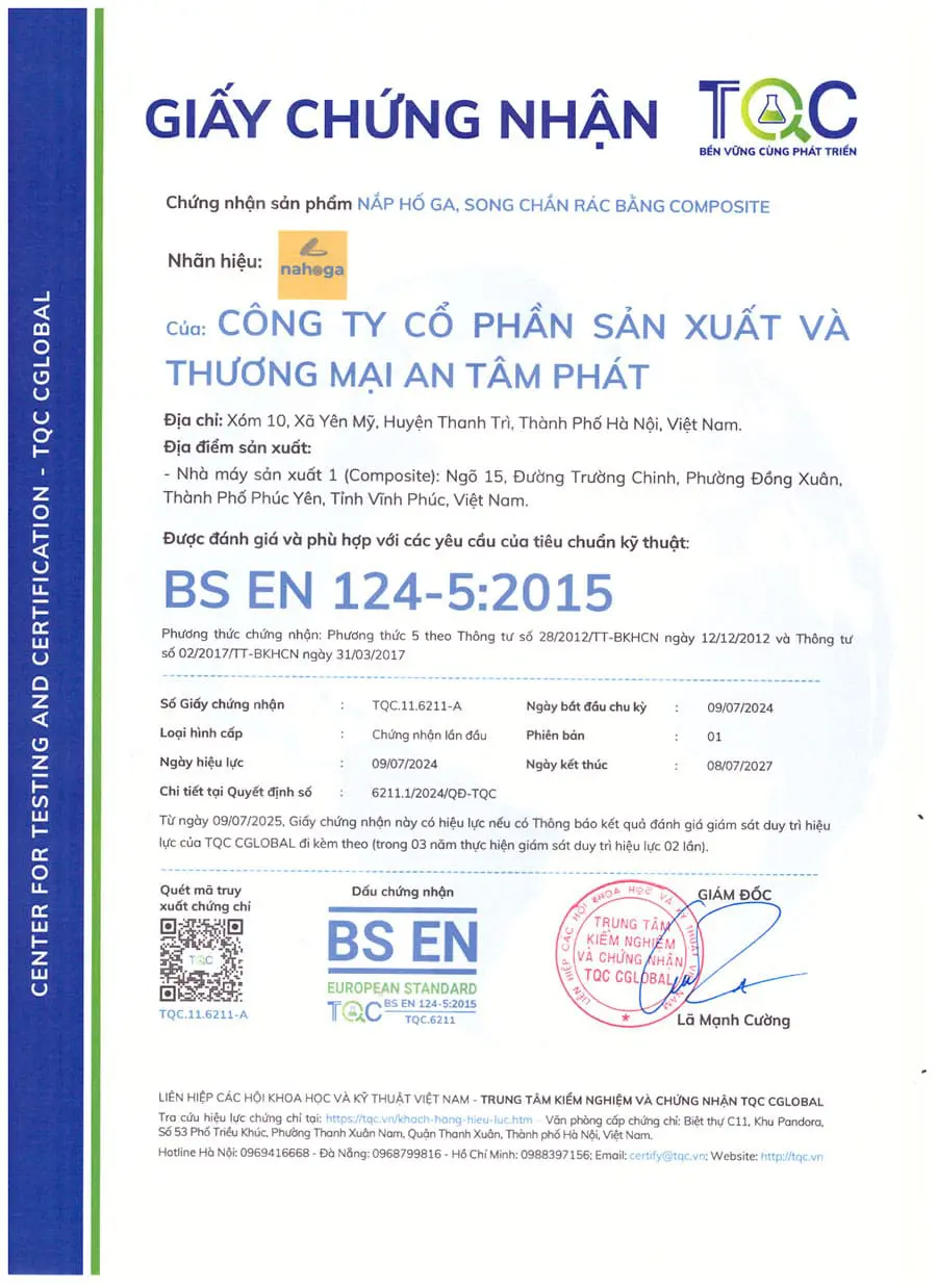 Chứng Nhận Tiêu Chuẩn Châu Âu BS EN-124-5:2015
