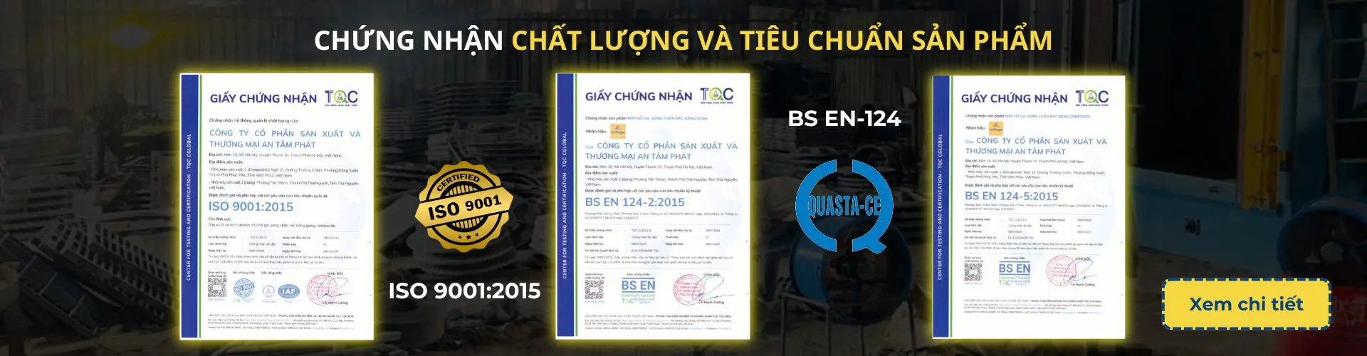 Chứng nhận ISO 9001:2015 và BS EN-124